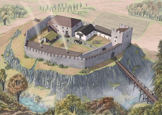 Rekonstruktion der Ruine Altenburg in der dritten Bauphase.