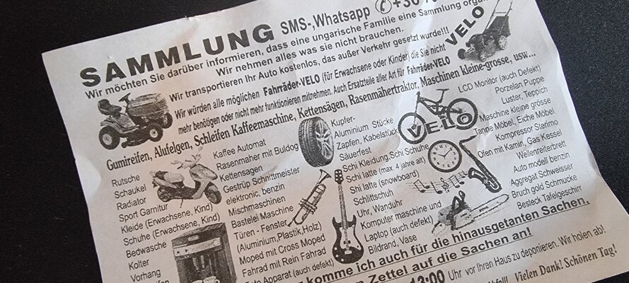 Mit diesem Flyer machten die Ungaren auf ihre Sammlung aufmerksam. ⋌rab