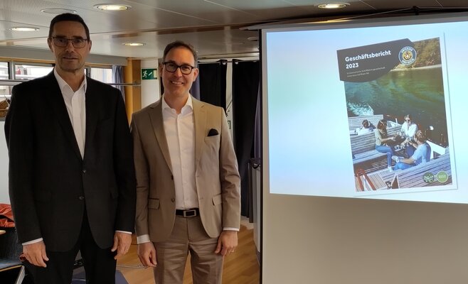 Sönke Bandixen, VR-Präsident, und Remo Rey, Geschäftsführer URh, an der Medienkonferenz
