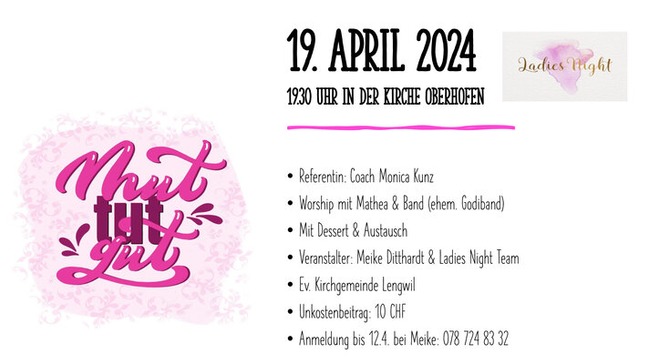 Flyer Ladies Night Mut tut gut mit Monica Kunz 19. April 2024